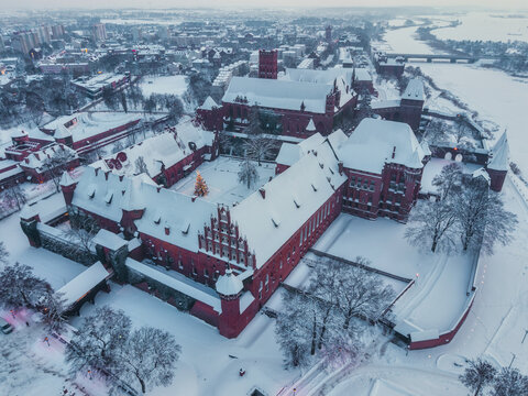 Malbork castle at snowy winter in Poland