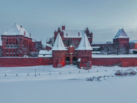 Malbork castle at snowy winter in Poland