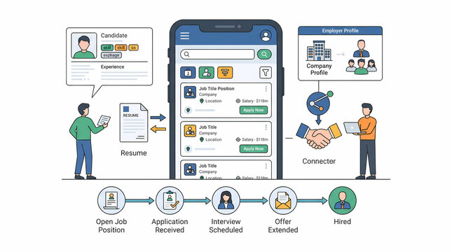 Mobile App Connecting Verification, Communication and Business Partnership Flat Illustration