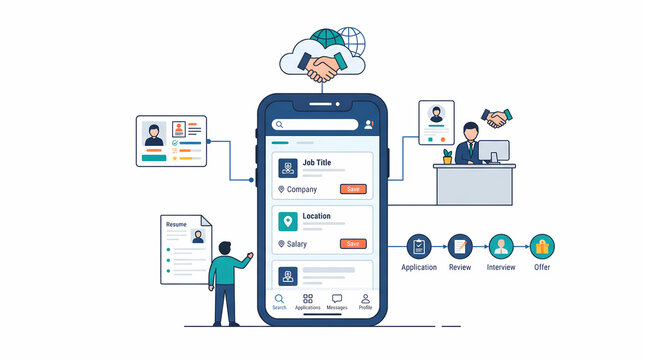 Cloud-Based Team Collaboration and Mobile Workspace Flat Illustration