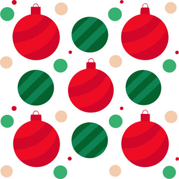 Christmas Bauble Pattern with Red and Green Ornaments, Festive Holiday Decoration, Editable Vector Isolated on Transparent Background