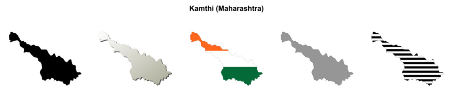 Kamthi (Maharastra) blank outline map set