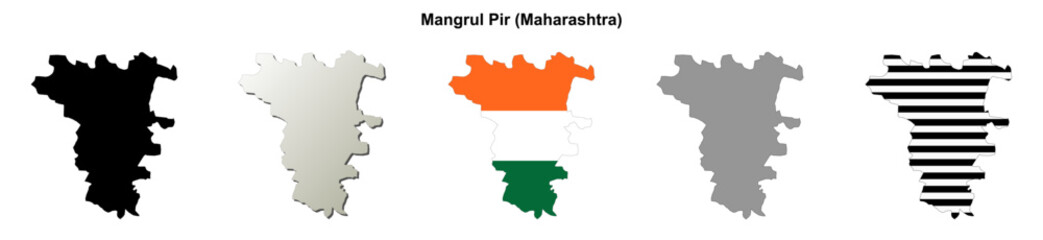 Obraz premium Mangrul Pir (Maharastra) blank outline map set