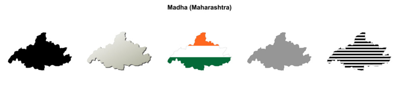 Madha (Maharastra) blank outline map set