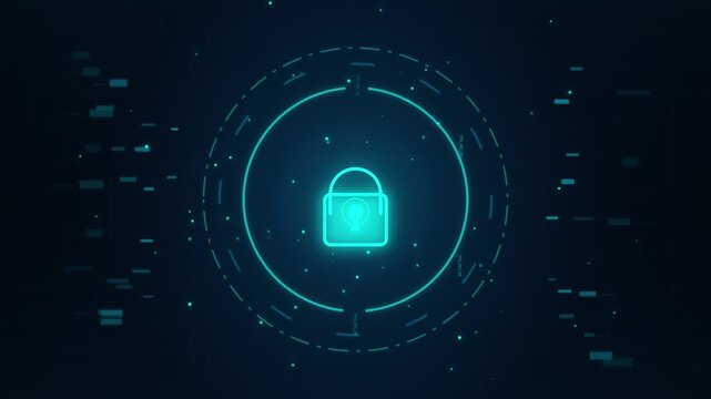 Modern digital security lock symbol surrounded by futuristic glowing network elements