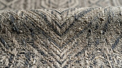 Naklejka premium Textured Fabric Weave Close-up: Herringbone Pattern, Natural Fibers