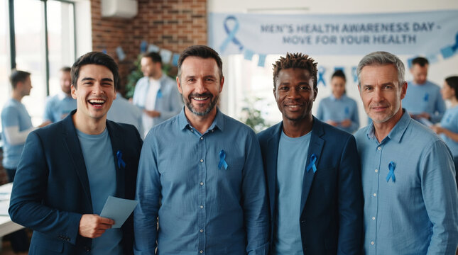 Business team participating in men&rsquo;s health awareness day, generous copy space, Blue November: prostate cancer awareness and prevention