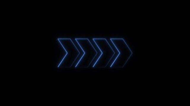 Blue neon chevron arrows glowing outline motion graphic animation loop.