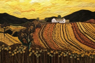 Obraz premium Agriculture landscape outdoors painting.