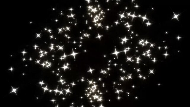 Shimmering golden starburst particle stream reveal transition, glowing 2D doodle stars, magical light effect curve trail, fast glitter line motion, and fairy sparkle burst on black screen. 4K video
