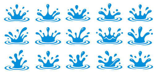 Fototapeta premium Water Splash Crown and Ripple Effect Blue Vector Icon Set
