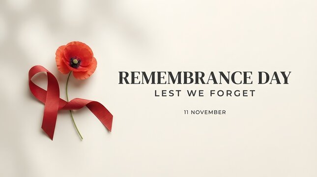 Remembrance day poppy with ribbon lest we forget memorial tribute