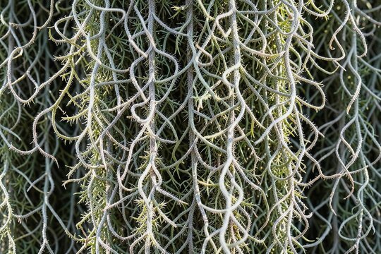 Spanish Moss Botanical Tendrils Close Up Natural Organic Plant Background Texture
