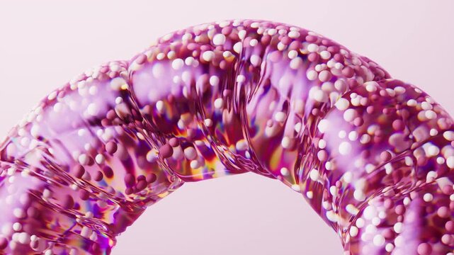 Pink particles in the inflatable soft balloon, 3d rendering.