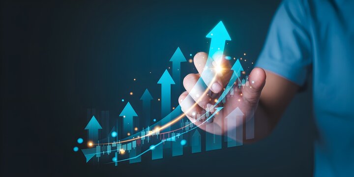 Businessman Presenting Digital Real Estate Analytics and Urban Development Growth Trends