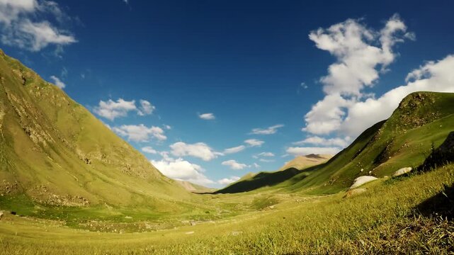 Timelapse of Mountain Valley and Clouds in Kol Ukok, Kyrgyzstan