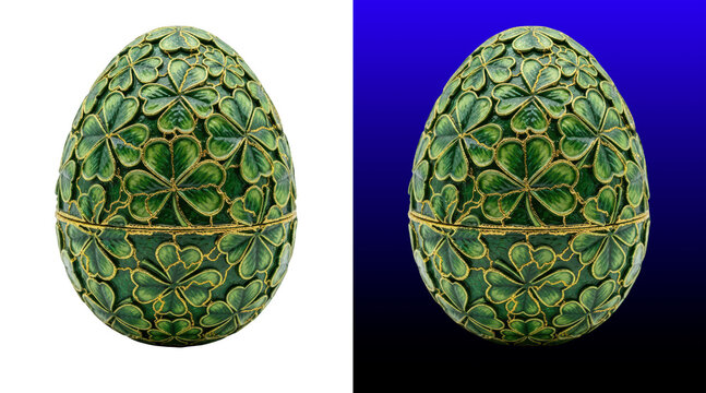 Ornate green shamrock pattern egg