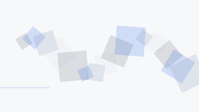 Abstract motion graphic background with semi-transparent blue and grey squares floating on a clean light background
