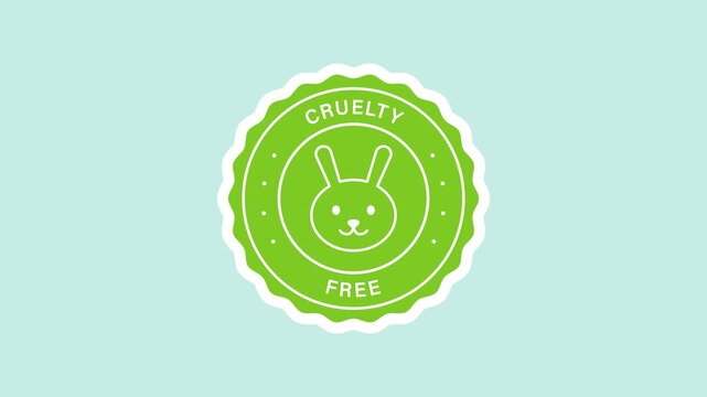 Cruelty-free certification and ethical sticker animation with a green circular on a transparent background. Ethical product certification. Seamless animated icon. 4K video overlay isolated element.