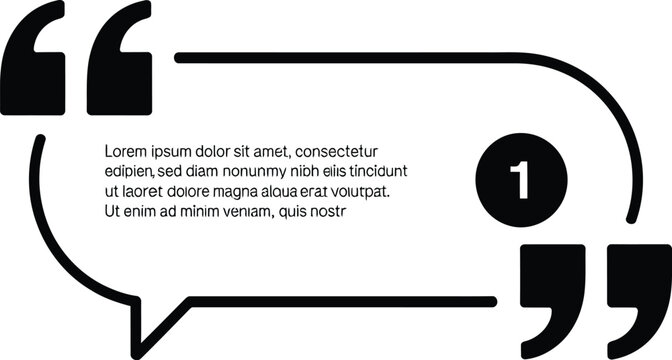Speech bubble quote box template with placeholder text and big quotation marks in Vector Design and Illustration