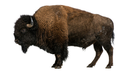 Majestic brown bison with thick fur, isolated on transparent background © studiox