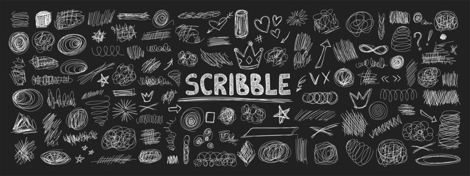 Messy pen doodles and scribbles create chaotic hand-drawn lines vector illustration set. Perfect notebook layout, journal covers, and creative graphic element that look like they were written by hand.