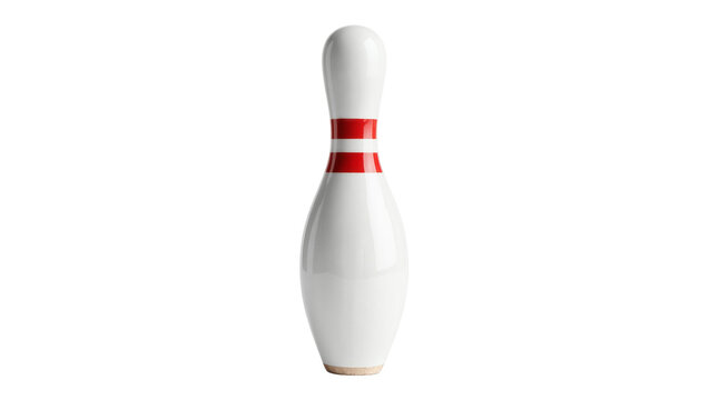 White bowling pin with red stripes, isolated on transparent background