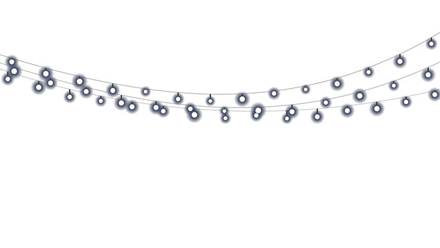 Glowing string lights hanging horizontally across the top frame creating festive party decoration elements for celebrations and holidays on transparent background