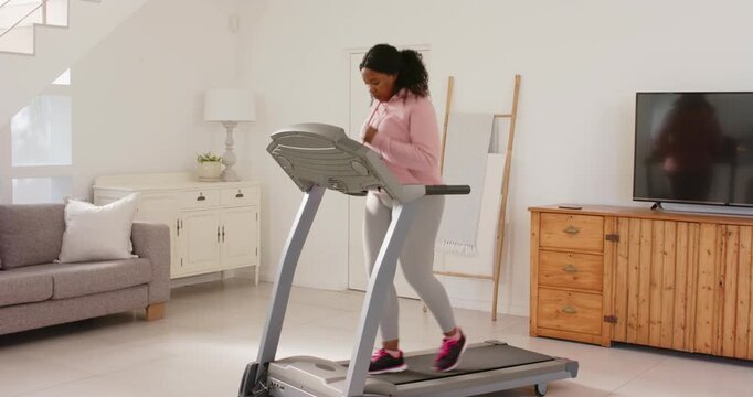 Lifestyle videos indoor of people doing activities at home, exercising on treadmill, woman running i