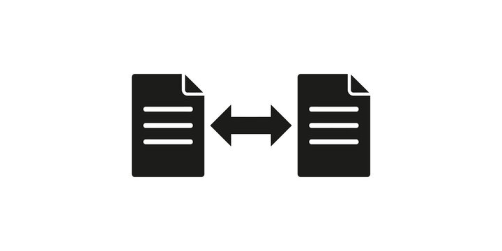 Document exchange icon featuring two paper files with bidirectional arrows for data transfer and file synchronization.