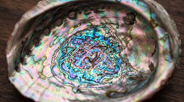 Macro iridescent mother of pearl texture inside abalone shell