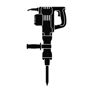 Jackhammer Silhouette Icon - Industrial Demolition Hammer and Construction Power Tool Vector Illustration Isolated on White Background