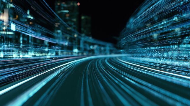 Abstract blue light streaks motion blur cityscape at night