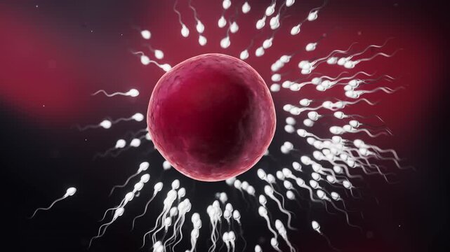 The union of sperm and an egg cell, 3d rendering.
