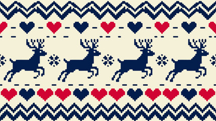 Christmas seamless pattern with blue reindeer hearts and zig zag lines in winter style Vector © azad