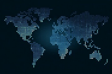 Fototapeta premium Digital World Map Made of Glowing Blue Dots Representing Global Technology, Connectivity, and Data Networks