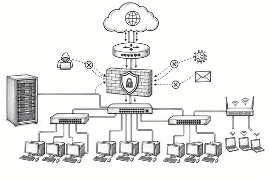 Computer Network Architecture Blueprint Sketch