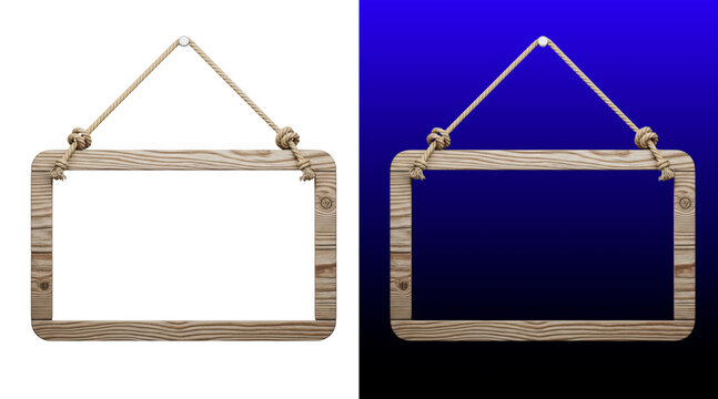 Rustic wooden picture frame hanging with rope