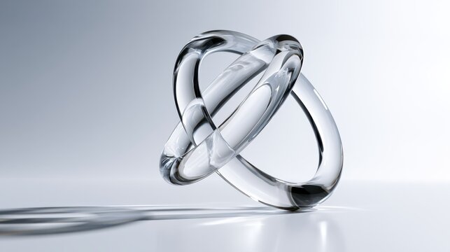Transparent Glass Abstract Knot Sculpture on Clean White Background