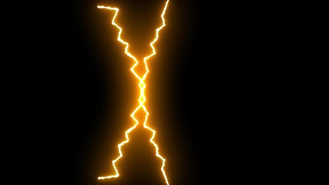 Realistic blue lightning strike animation with glowing plasma arcs, electric thunder burst, dynamic energy discharge and storm flash effects on black background for 4k video