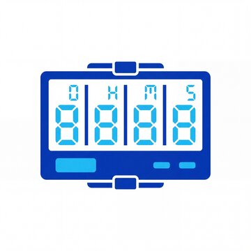 Blue digital timer with electronic display on white background