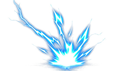 Vibrant blue electric lightning bolt burst with glowing cyan energy sparks and sharp jagged edges, isolated on transparent background for game UI © dedoteto