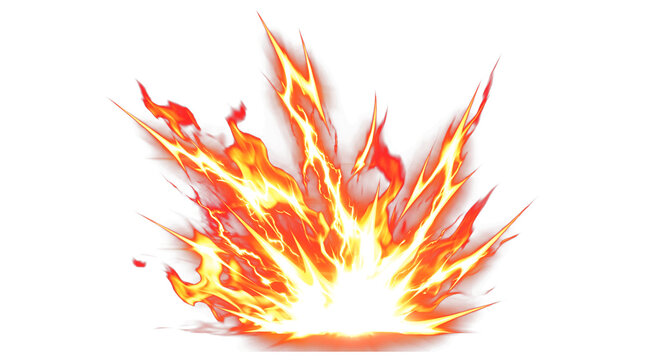 Explosive fireball with jagged flames and intense orange glow, isolated on transparent background, perfect for game VFX, action scenes, and digital media design.
