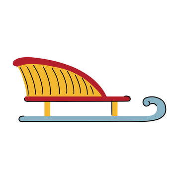 Red and yellow Christmas sleigh vector isolated on white background
