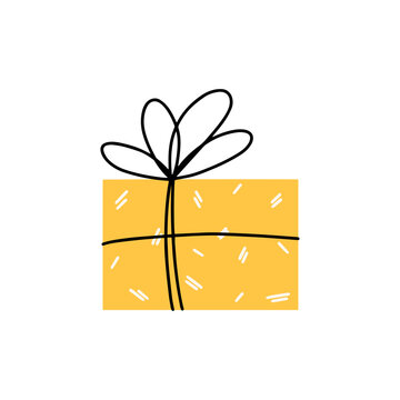 Yellow wrapped Christmas gift box vector isolated on white background