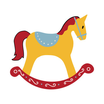 Cute wooden rocking horse toy vector isolated on white background
