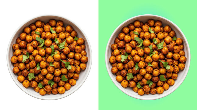 Spiced Roasted Chickpeas in White Bowls with Garnish