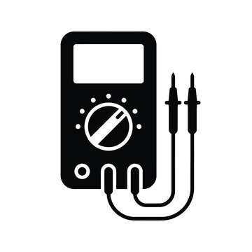 Digital Multimeter Flat Icon, Black and White Electrical Measurement Tool for Voltage, Current, and Resistance Testing