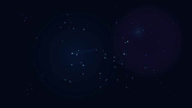Elegant abstract technology background featuring a glowing 3D plexus network inspired by artificial intelligence, cloud computing and digital connectivity. Deep blue and purple tones with refined cyan