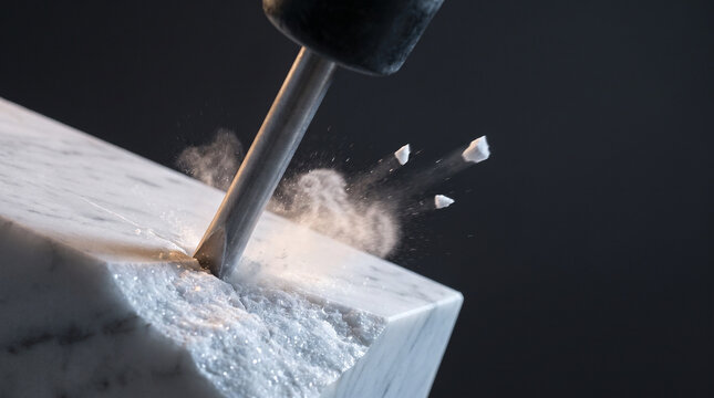 Close-up stone mason chiseling marble sculpture - Marble stone